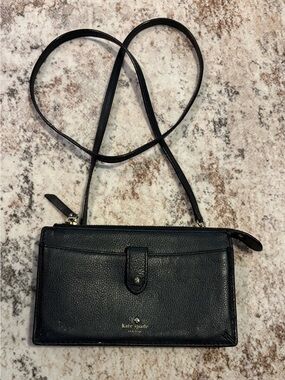 kate spade Black Pebbled Leather Crossbody Wallet
